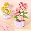 Mini Bausteine Blumentöpfe Simulierte Blumen und Pflanzen Desktop Kleine Ornamente Zusammengebaute Spielzeuge Mädchengeschenke mit gutem Preis