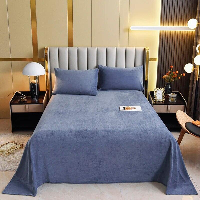 1Pc Winter Thicken Flannel Flat Sheet,Bed Sheet Without Pillowcase Solid Color,Bed Linen For Twin Full Queen Size