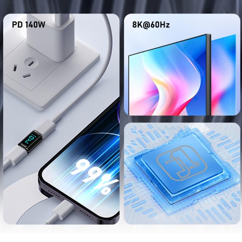 40Gbps Type C Adapter With LED Power Indicator, 140W Charging Data Transfer 8K60hz Video Transfer For Phones Laptops