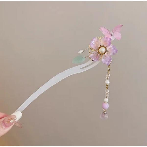 Horquilla de Flores de Lujo Ligero Para Mujer Estilo Chino Floral Mariposa Borla Palillo para el Cabello Elegante Joyería de Metal Horquilla Pinzas para el Cabello