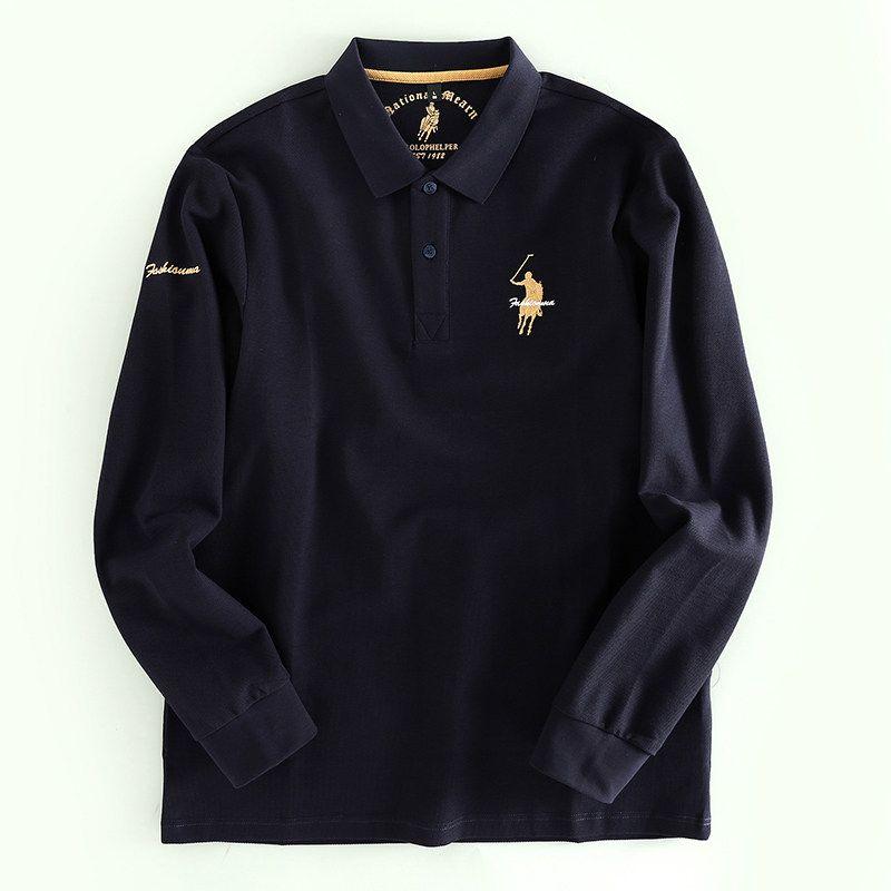 Foreign Trade Export Overplus Order Men's Long sleeve Polo Shirt Men's Lapel Embroidery Light Business Fashion Top Fashion Brand Bottoming Shirt