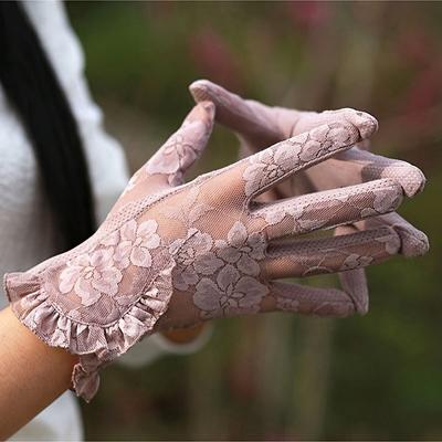 Elegantes Guantes de Encaje - Guantes Cortos de Encaje Finos para Mujer, Transpirables, con Protección Solar, para Pantalla Táctil, para Conducir
