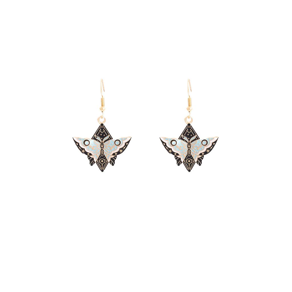 Dark Wind Oil Butterfly Earrings, Creative Design Sense Alloy Star Moon Moth Ear Hook Earrings Women