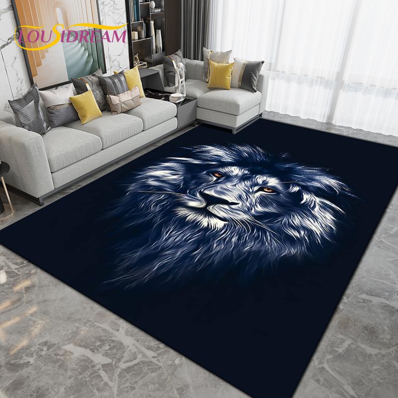 Cartoon Tiger Lion Wolf Animal Area Rug,Carpet Rug for Living Room Bedroom Sofa,Doormat Kitchen Bathroom Non-slip Floor Mat Gift