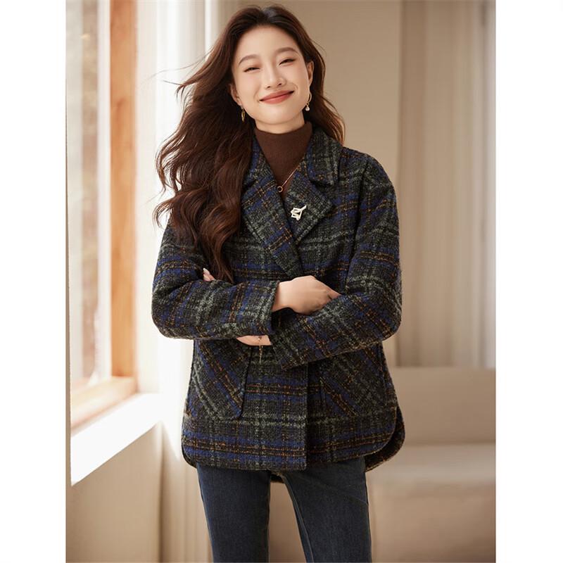 Women's Plaid Wool Blend Coat