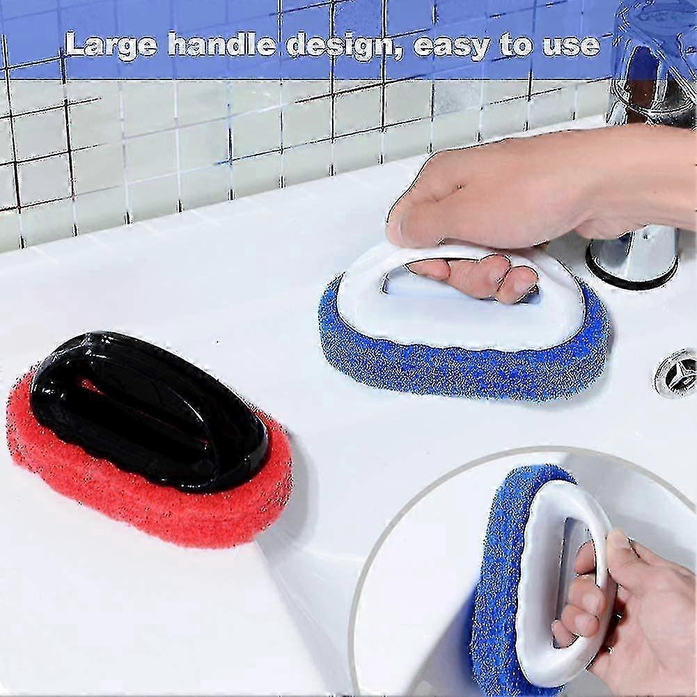 4-piece Cleaning Brush Set with Handles, Including a Scrubbing Pad, Brush, and Bathtub Tile Cleaning Sponge Brush.