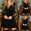 Rochie de Seară Sexy, Subțietoare, Culoare Solidă, Insertii din Dantelă, Mânecă Lungă pentru Femei, Siluetă Elegantă și Fină