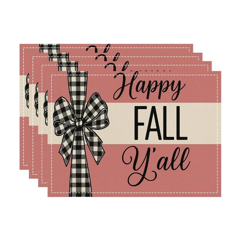 4/6/8pcs Thanksgiving Pumpkin Leaf Turkey Autumn Linen Placemat Square Table Mats for Autumn Party Festival Kitchen Decoration