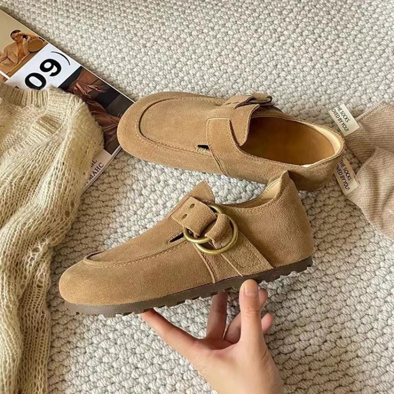 Leather women's spring new one-pedal lazy beanie shoes retro boken big head ugly cute shoes