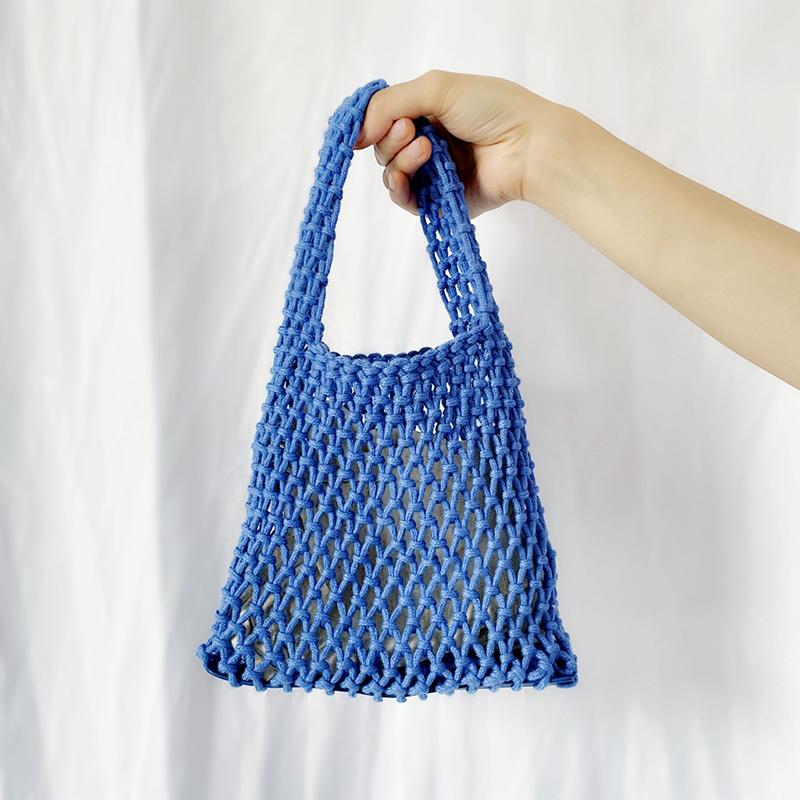 

Летняя сумка из соломы, ручной вязки, с ажурным узором, женская синий