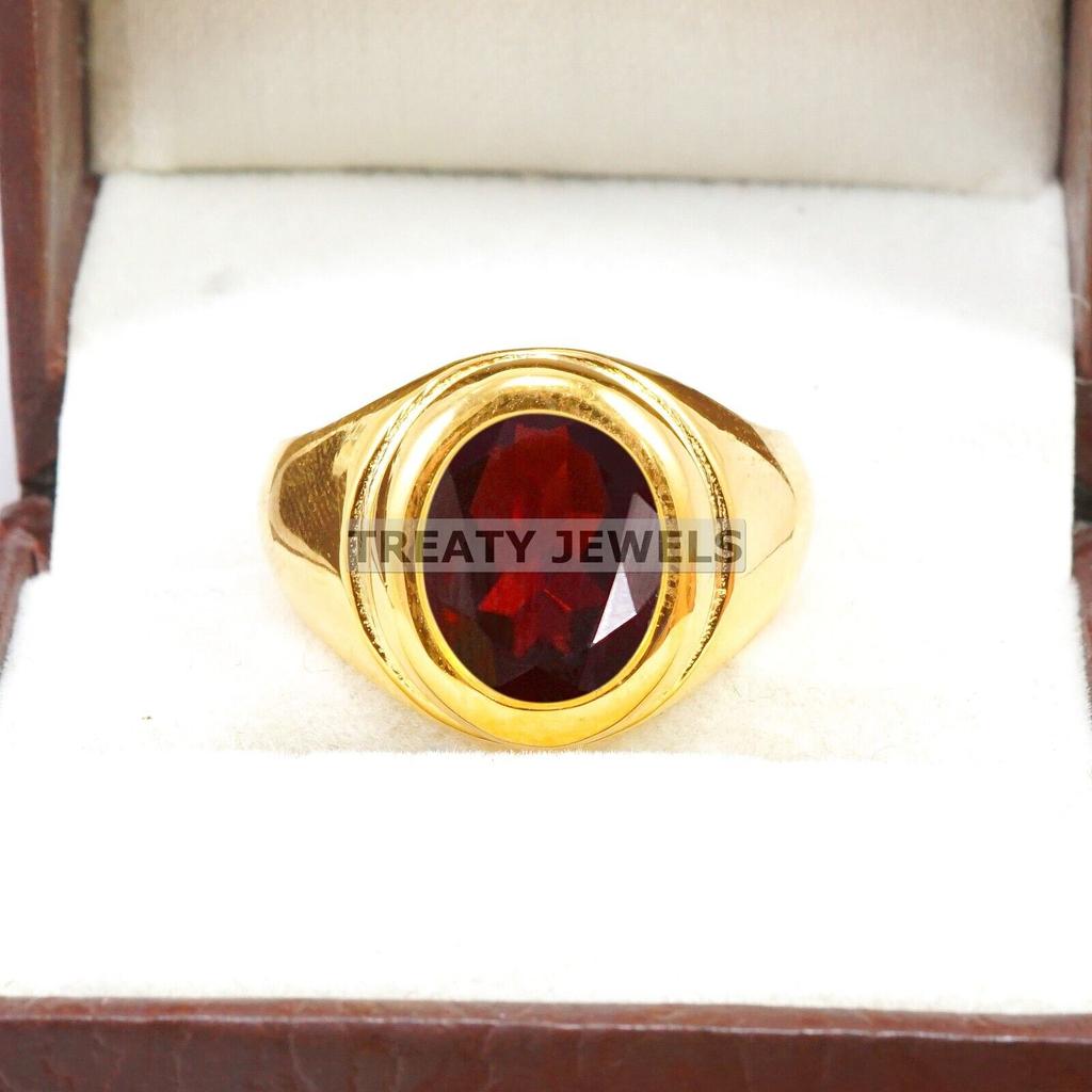 Garnet Oval Cut With 925 Sterling Silver Gold Plated Ring For Men's #B96 JL375671435816