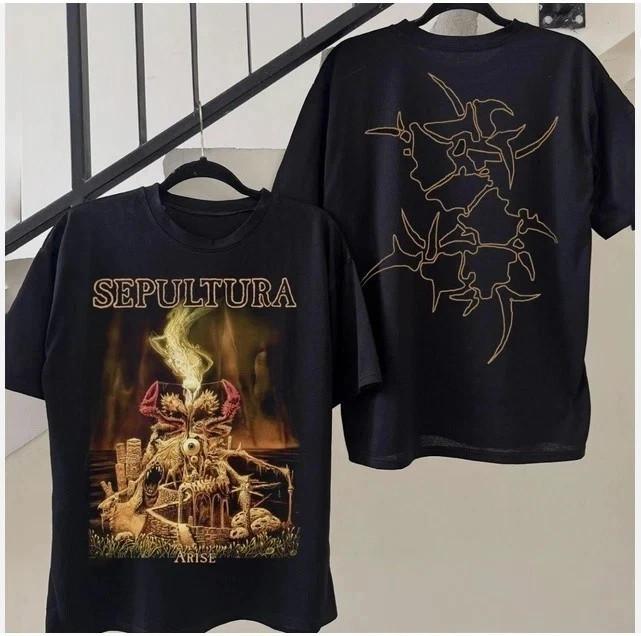 Dark Retro Metal Art Double Sided Unisex Black Cotton Tee Classic T-Shirt S-5XL