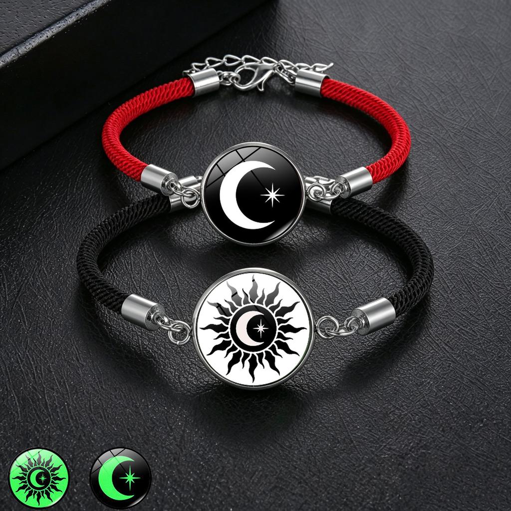 1Pc Glow In Dark Sun Moon Lover Couple Bracelet, Handmade Beaded Braided Unisex