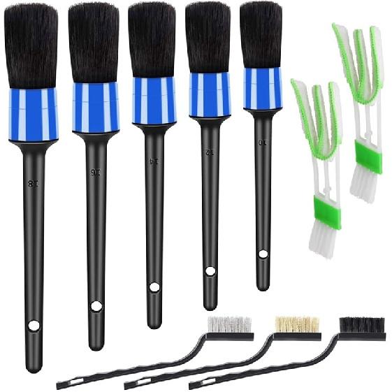 10Pcs Auto Car Detailing Brush Set Car Interior Cleaning Kit Includes 5 Boar Hair Detail Brush,3 Wire Brush, 2 Air Vent Brush For Cleaning Car