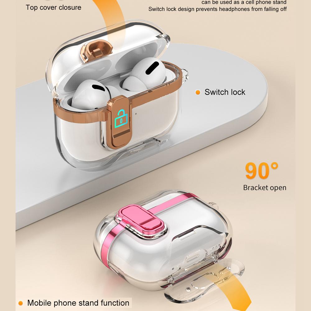 KEYSION Plating Transparent Earphone Case for AirPods Pro 3 TPU+PC Shockproof Phone Stand Hook Headphone Cover for AirPods Pro 3