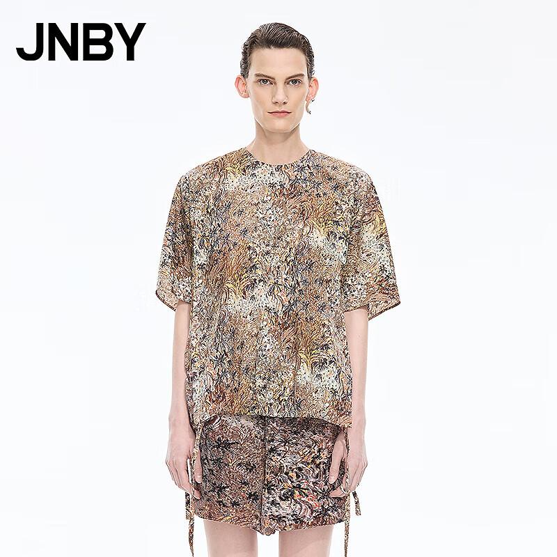 JNBY 25 Autumn Floral Print Round Neck Loose Short Sleeve Shirt