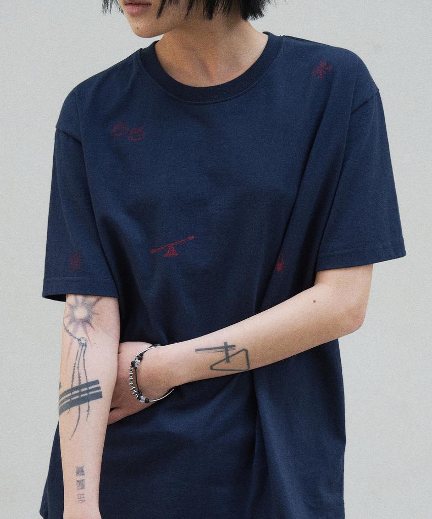 SLOWACID Washed Stamp Short Sleeve T-Shirt [Navy]