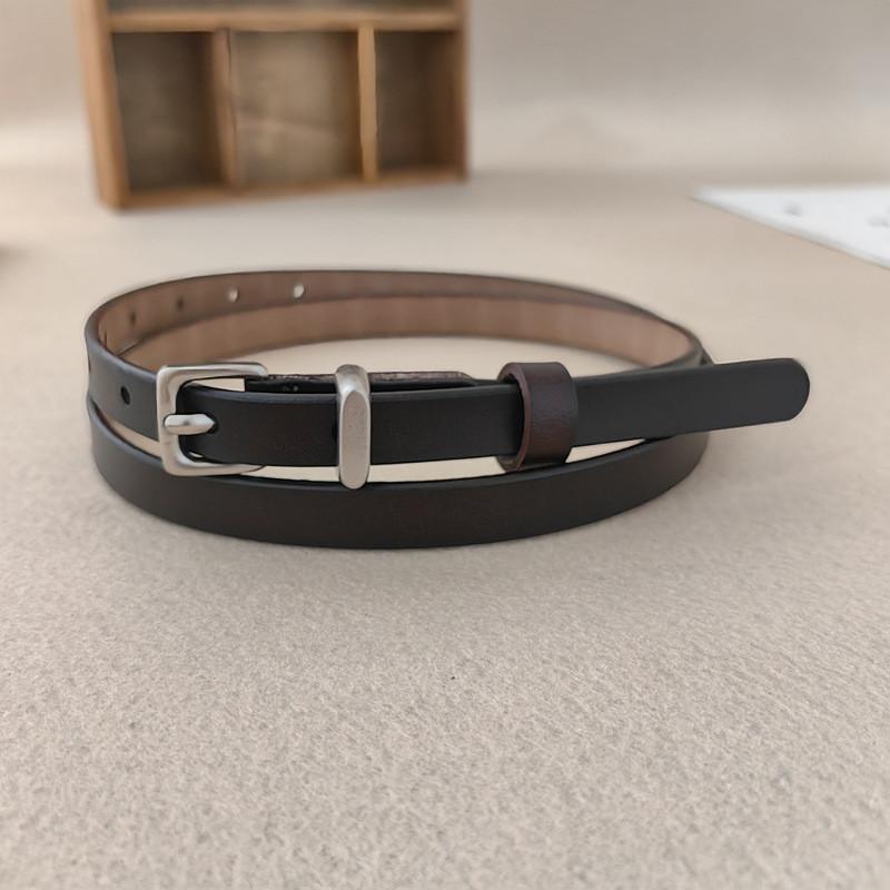 Genuine Leather Slim Belt Women With Alloy Pin Closure For Fashionable Daily Use