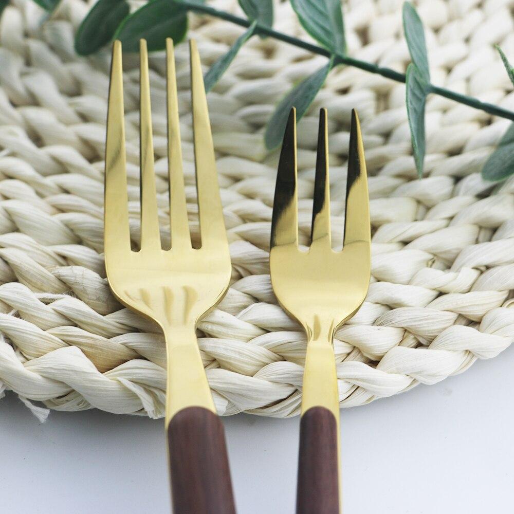 4Pcs Faux wooden effect handle Dinnerware Set Stainless Steel Cutlery Set Tableware Dinner Knife Fork Teaspoons Flatware