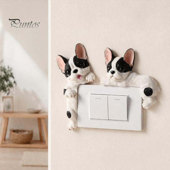 Decorative Wall Plate Sticker 3D French Bulldog Resin Light Switch Cover, Cute Cartoon Dog Socket Creative Ornament Decor, Self-Adhesive Animal