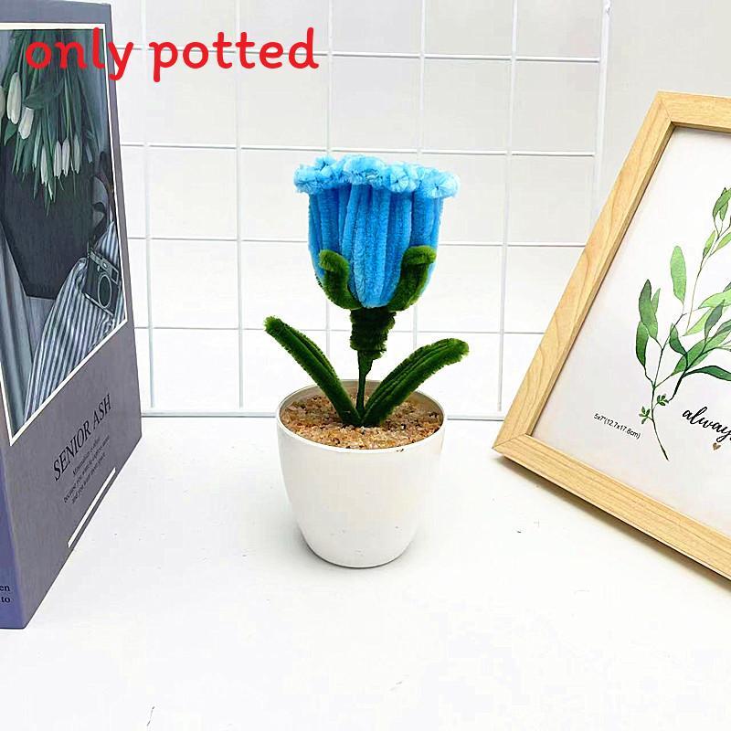Multi Colored Plush Twisted Rod Rose Potted Desktop Decoration Ornament For Office Decor