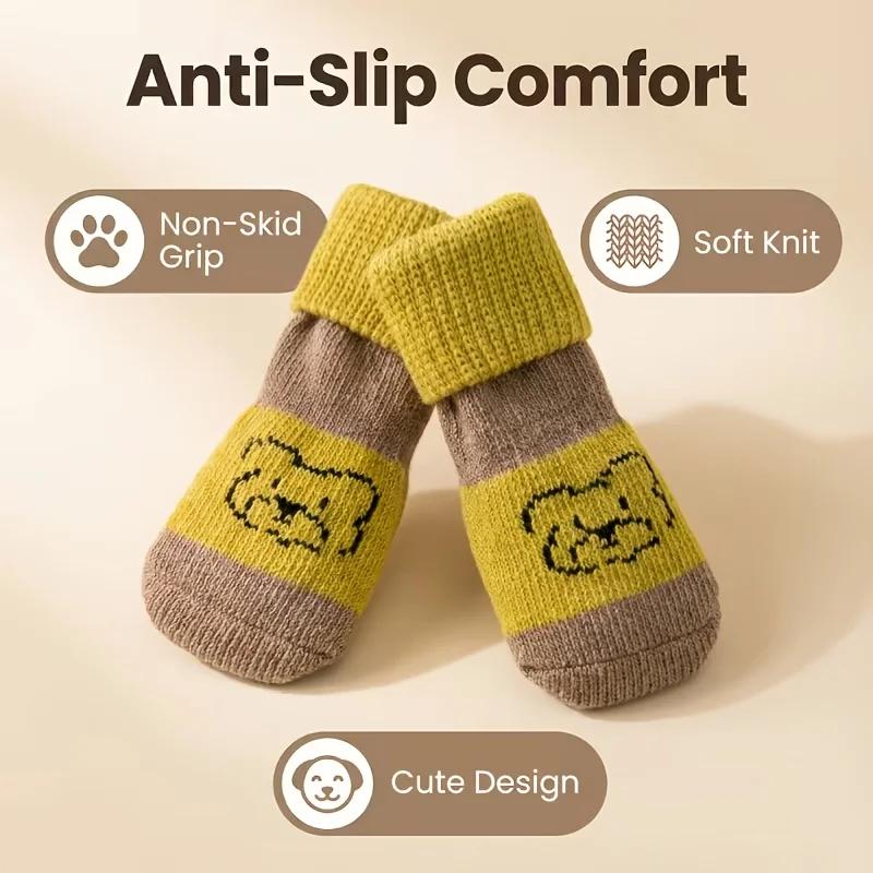 4Pcs Anti-Slip Dog Socks Indoor Paw Protector Breathable Cotton Knitted Pet Socks for Small Medium Dogs