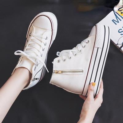 High Canvas Shoes Women's Shoes 2024 Spring and Autumn New Double Side Zipper Board Shoes Hundred with Thick Bottom Muffin Shoes