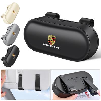 Car Sun Visor Glasses Box Portable Sunglasses Eyeglass Case For Cayenne Panamera Macan 911 718 918 Cayman Taycan Sticker