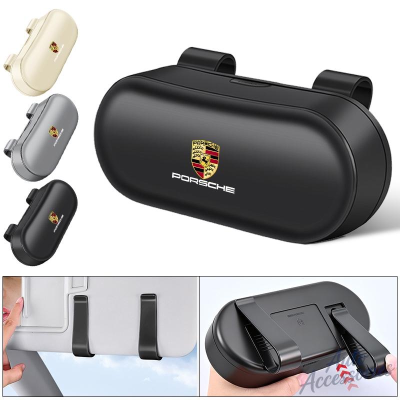 Car Sun Visor Glasses Box Portable Sunglasses Eyeglass Case For Porsche Cayenne Panamera Macan 911 718 918 Cayman Taycan Sticker