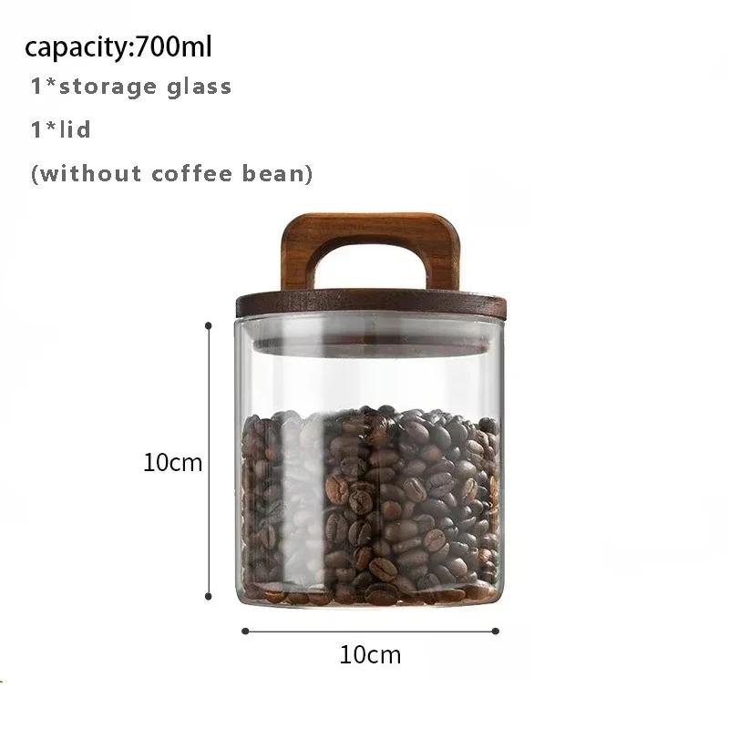 Thickened Glass Sealed Jar with Wooden Lid Waterproof Moisture-proof Coffee Bean Storage Tray Transparent Tea Cereal Containerr