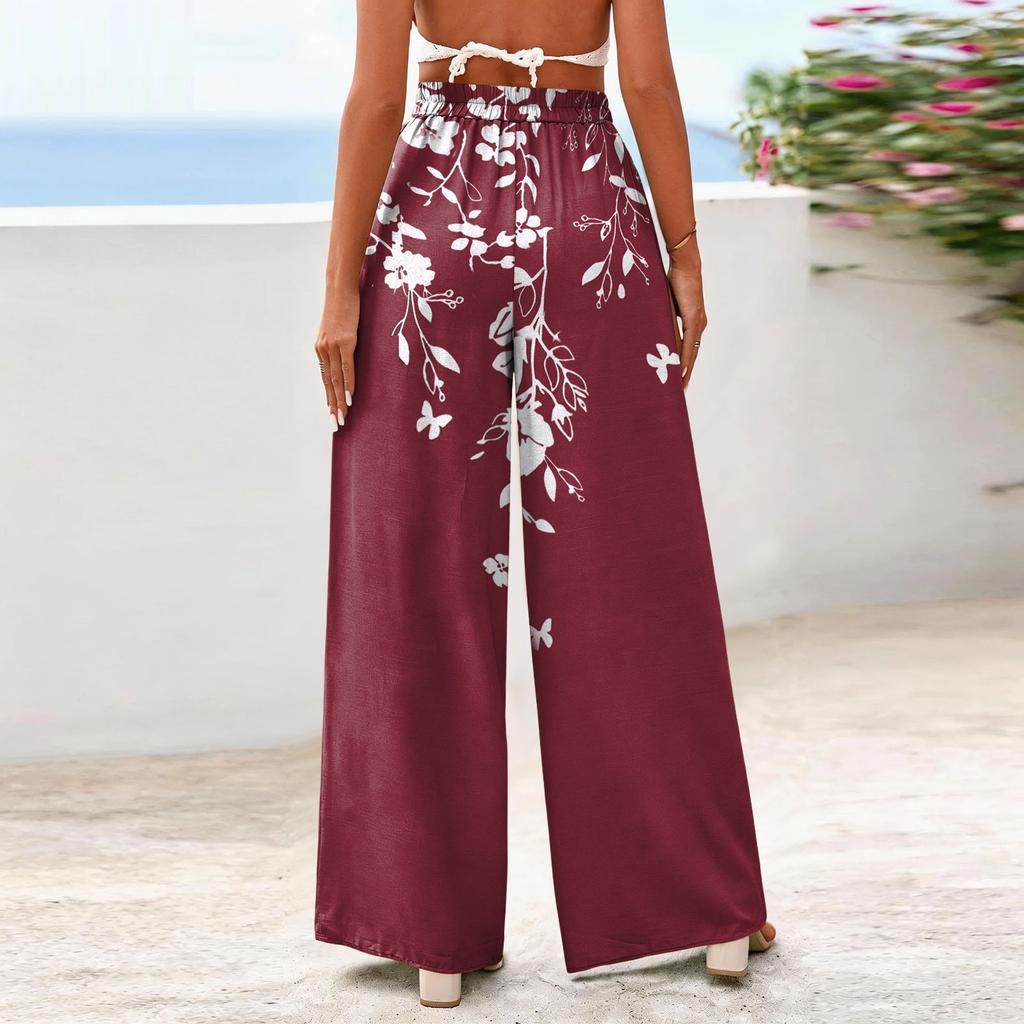 Women's Wide-Leg Casual Flowy Floral Print Pants