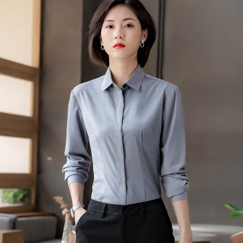 Women's Fleece-Lined Long-Sleeve Shirt: New Autumn/Winter Style, Thick & Warm Base Layer, Professional Formal Wear