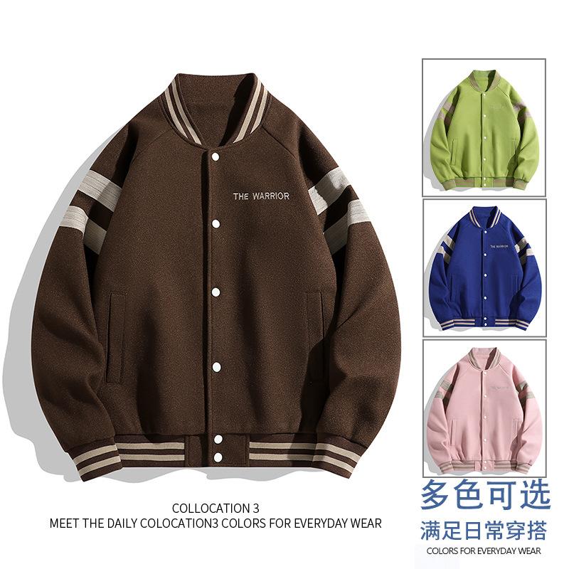 Spring and Autumn Men's Woolen Fabric Men's and Women's Jackets Are Trendy Loose and Versatile Baseball Uniforms and Athleisure Color-blocking Jackets