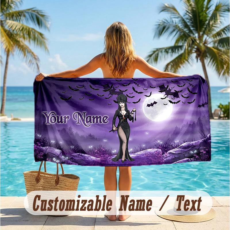 Custom Text Beach Towel, Soft Absorbent Swimming Multi-use TowelElvira Mistress of the Dark