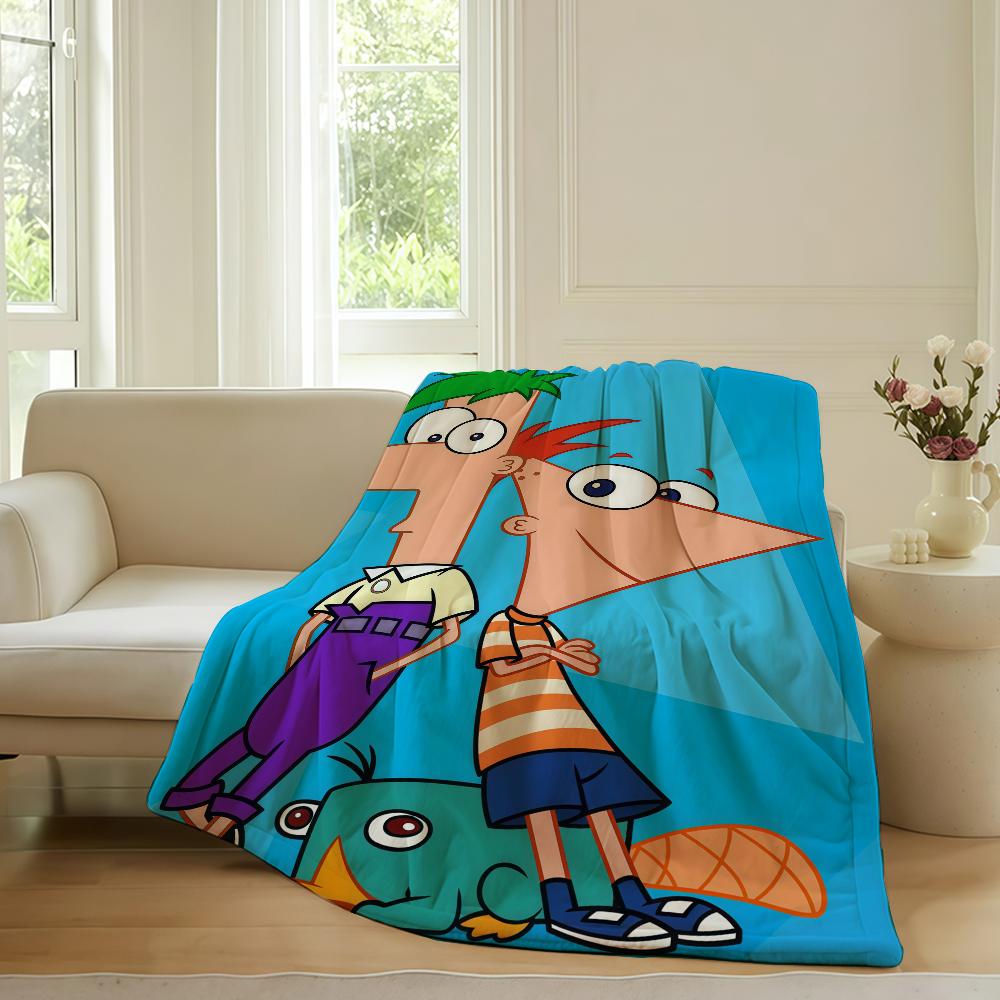 

Cartoon cute P Phineas and F Ferb Blanket For Sofa Office Bed Plane Travel Sleep Read Relax Camping Soft And Warm 180x230cm
