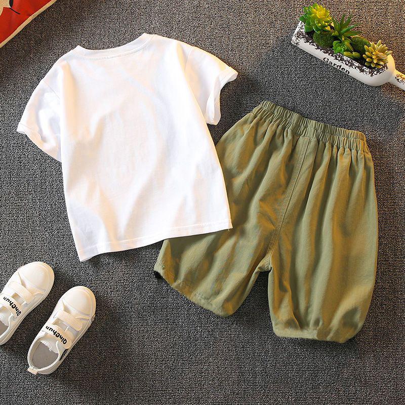 Boys' 2-Piece Cotton Set - Summer Cartoon Dinosaur Printed T-shirt + Shorts High - Quality Casual Outfit - 6M-5Y