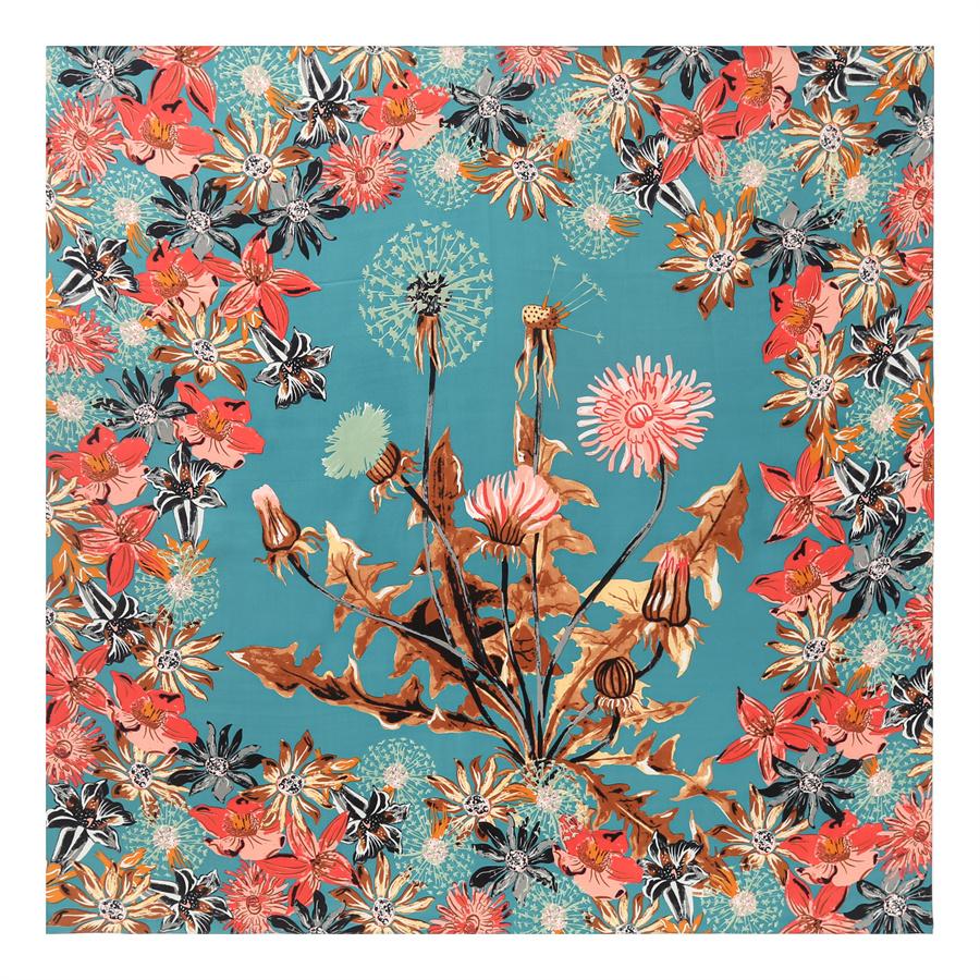POBING Silk Scarf Women Large Shawls Dandelion Printed Stoles Square Bandana Luxury Kerchief Hijabs Female Foulards 130CM