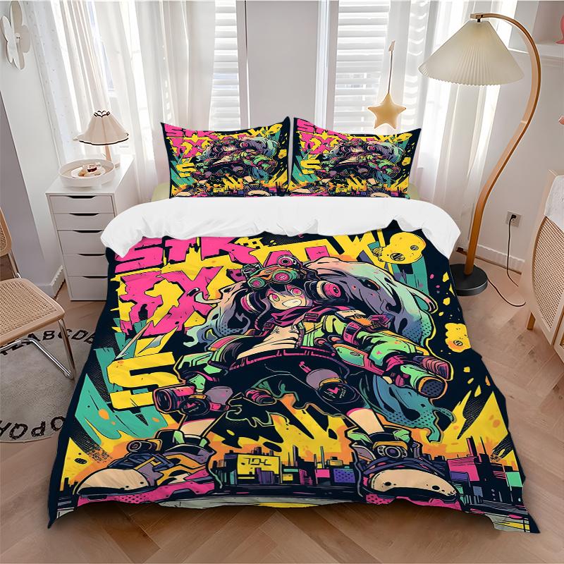 3pcs Vivid Skateboarder Graffiti Art Quilt Cover Set - Soft & Comfortable Polyester Fabric, All-Season Breathable Comforter Set For 1 Quilt Cover