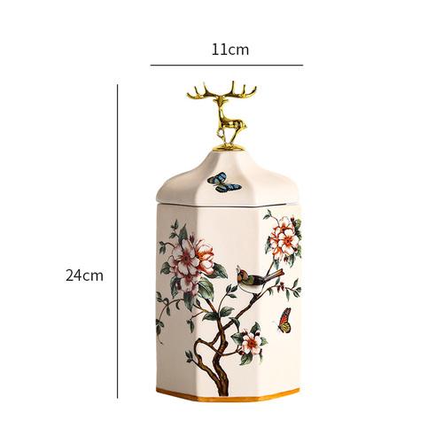 Color Flower Bird Golden Deer Candy Jar Ceramic Storage Bottle Household Nut Tea Tin Moisture-proof Storage Box Porcelain Crafts