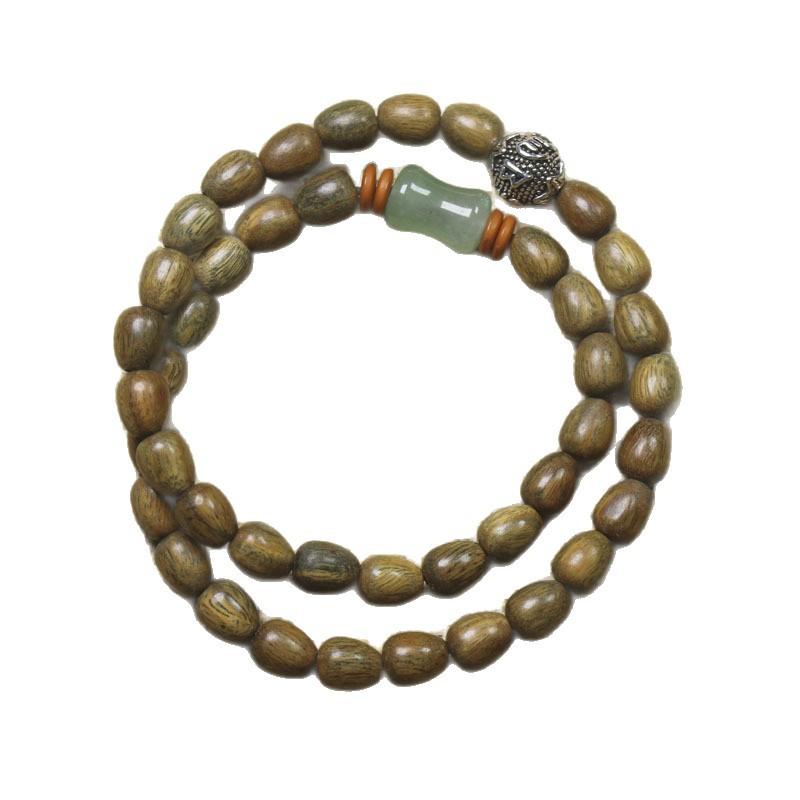 Green Sandalwood Waterdrop Double Wrap Bracelet Green Bamboo Joint Six Syllable Mantra Minimalist Buddhist Gift Jewelry
