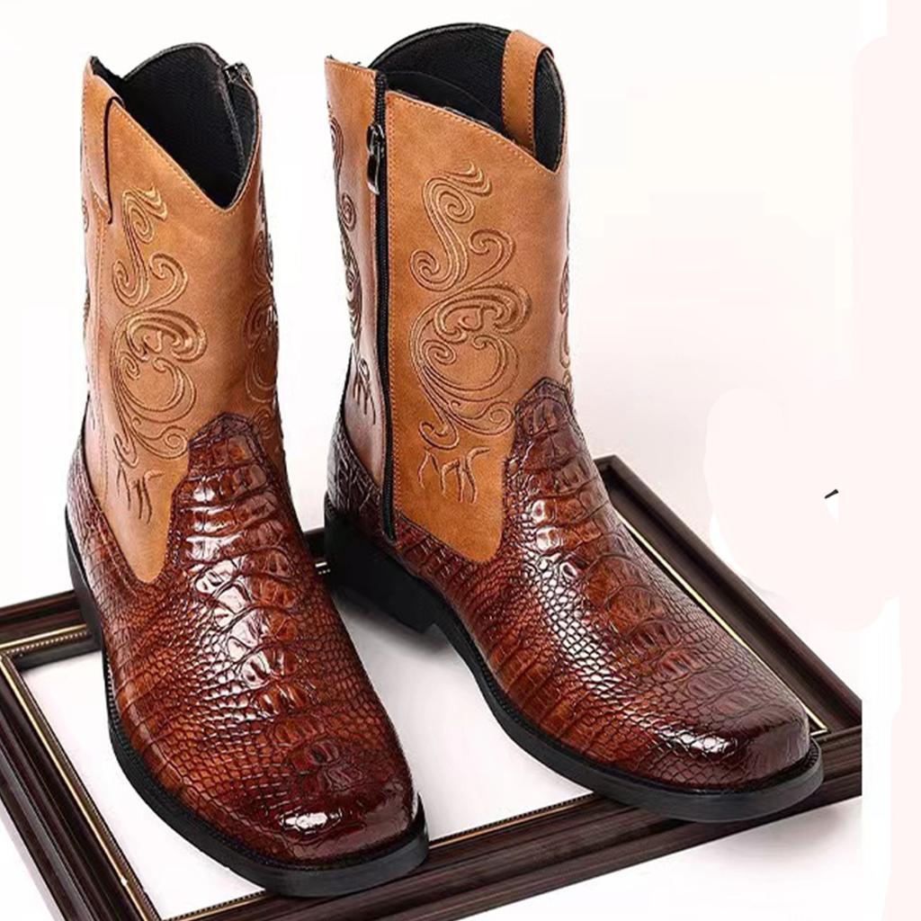 New Zhongbang Men's Versatile Leather Boots Printed Martin Boots British Style Zhongbang Fashion Trend Casual Leather Boots