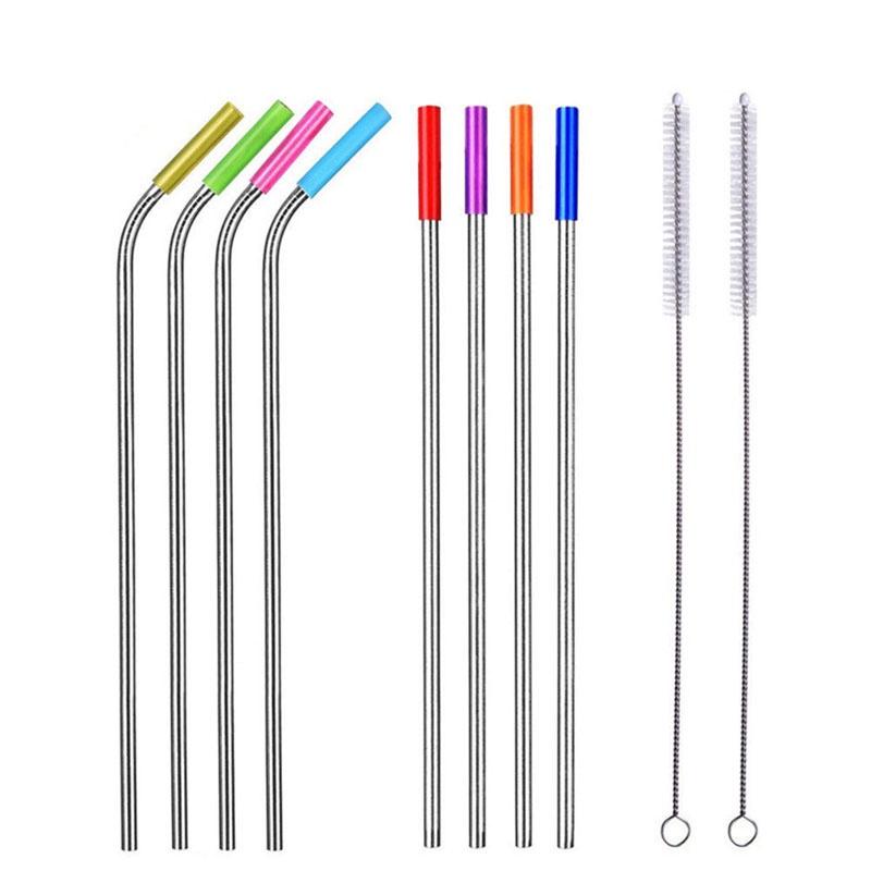 Elegant And Durable 8 Pcs Stainless Steel Metal Drinking Straws With Silicone Tips