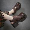 Johnature Echte Leder Höhe Steigernde Dicke Sohle Sandalen Runde Zehen Damen Plateau Schuhe