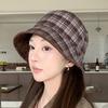 Plaid Double-sided Suede Bucket Hat Women's Autumn and Winter New Basin Hat Versatile Face Small Plain Bucket Hat