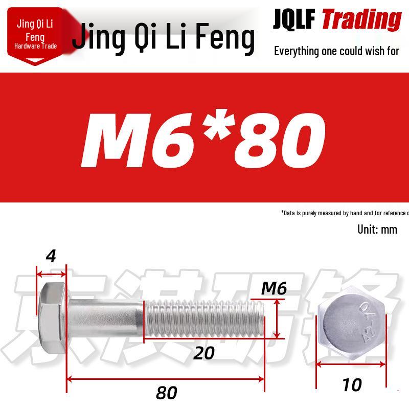 201 Stainless Steel Hex Head Bolt, Half Thread, M6-M30 Threaded Rod