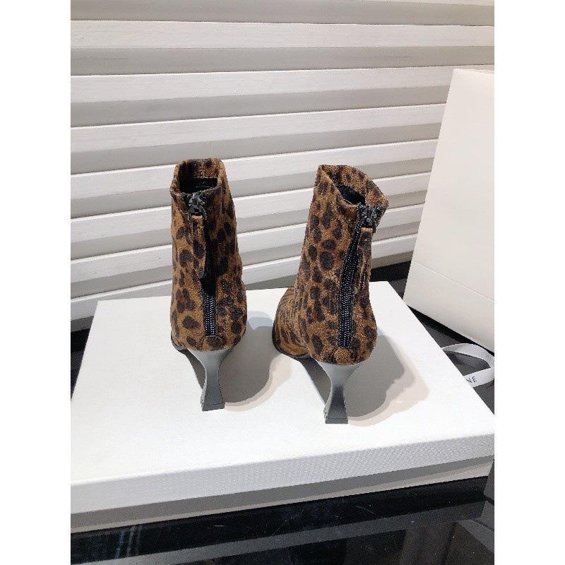 New Spice Girls Sexy Leopard Print Pointed Suede Skinny Heel Short Boots Skinny Boots Women's High Heel Fashion Boots