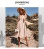 Women's Summer Cotton Linen V-Neck Short Sleeves Buttoned Dress European American Style