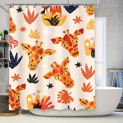 Animal Print Shower Curtain Giraffe Pattern Bathroom Decor Flower Design Fabric Waterproof Home Decoration
