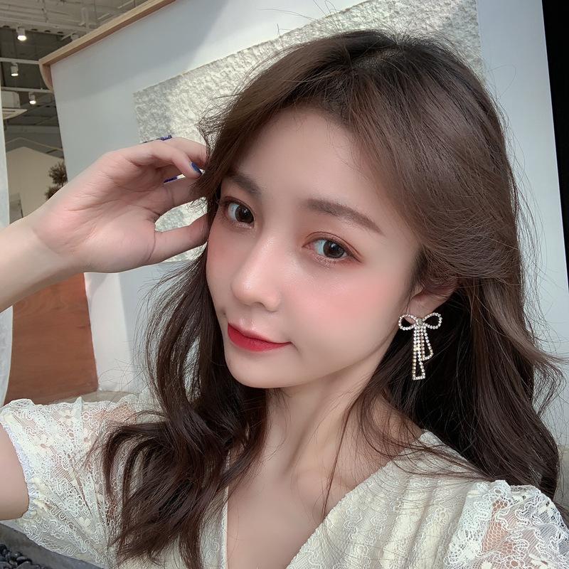 Bow Earrings 925 Silver Needle Rhinestone Celebrity Stud Earrings Hipster Personalized Earrings One Piece