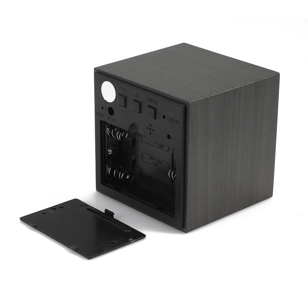 Digital Thermometer Wooden Alarm Clock Date Desk Clock Table USB Charging Brief  Home Decor